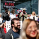 Los Angeles-based Riot Games employees listen to a speaker during the walkout at on May 6, 2019.